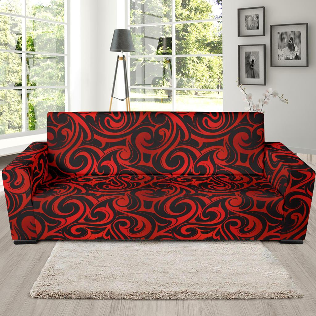 Maori Red Black Themed Design Sofa Slipcover-JTAMIGO.COM
