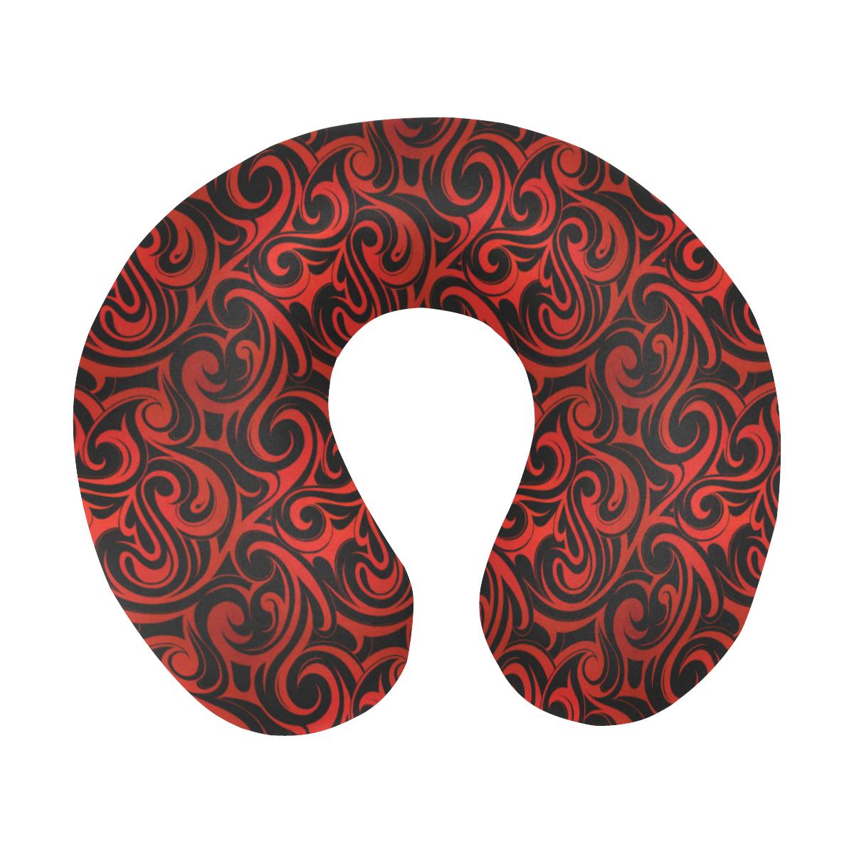 Maori Red Black Themed Design U-Shaped Travel Neck Pillow-JTAMIGO.COM