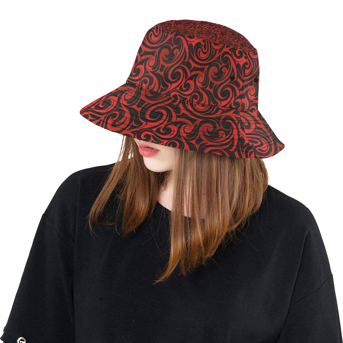 Maori Red Black Themed Design Unisex Bucket Hat