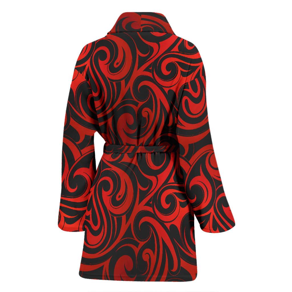 Maori Red Black Themed Design Women Bath Robe-JTAMIGO.COM