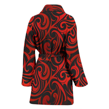 Maori Red Black Themed Design Women Bath Robe-JTAMIGO.COM