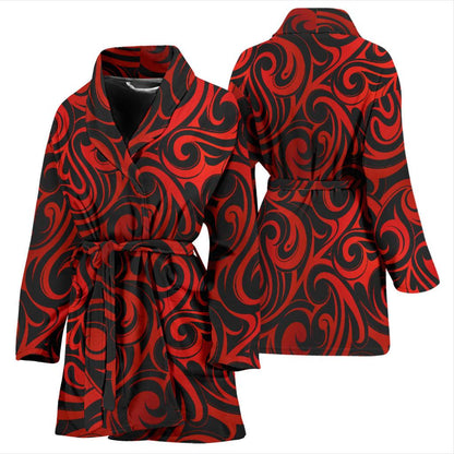 Maori Red Black Themed Design Women Bath Robe-JTAMIGO.COM