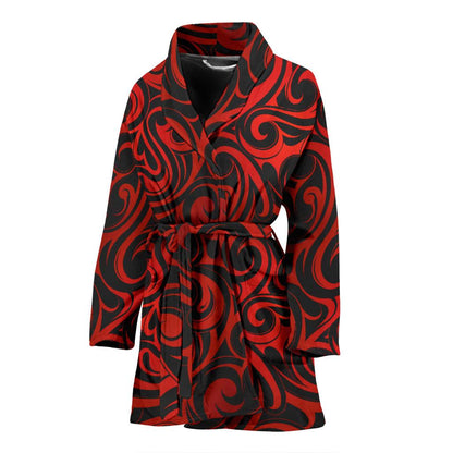 Maori Red Black Themed Design Women Bath Robe-JTAMIGO.COM