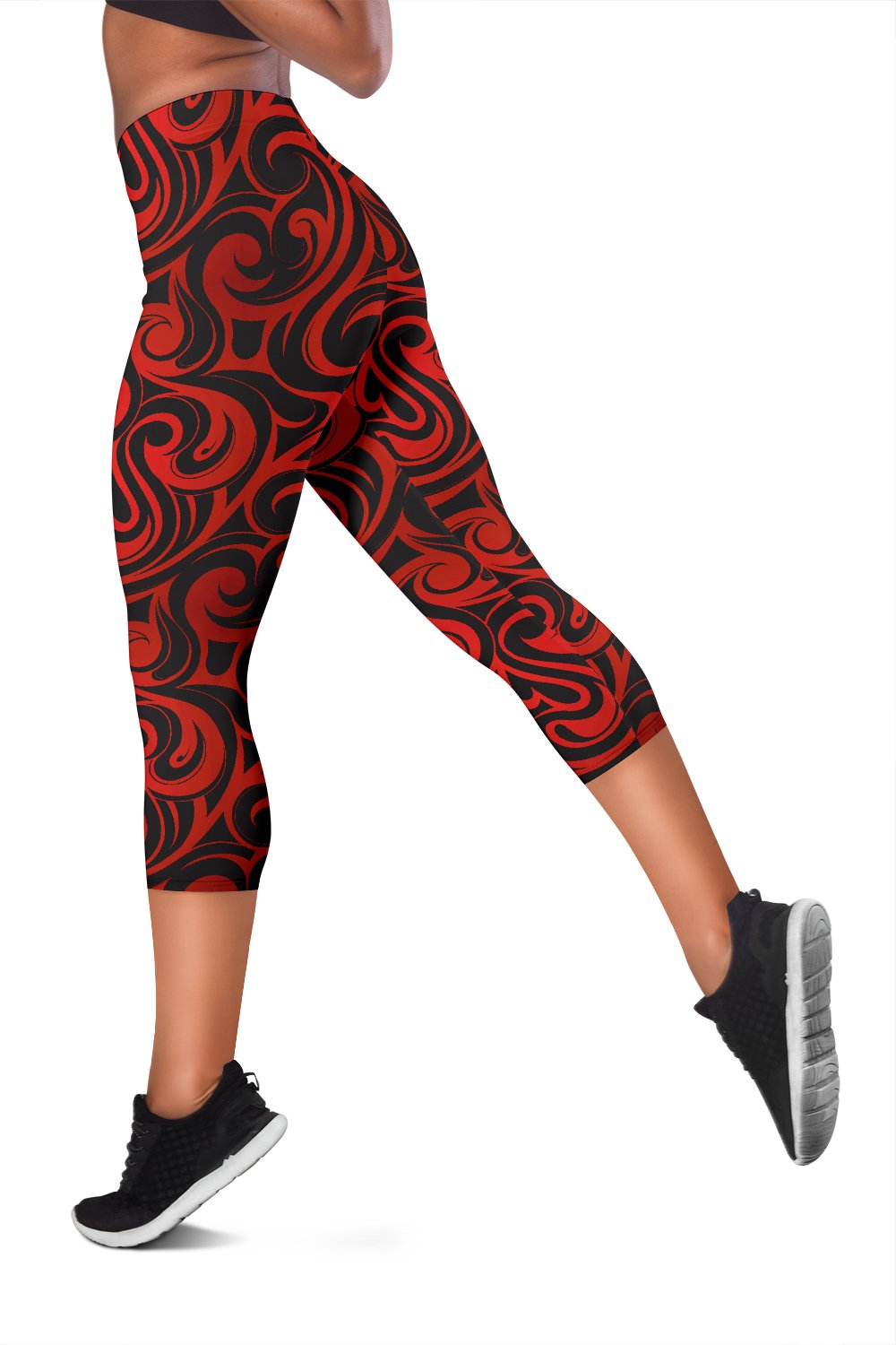 Maori Red Black Themed Design Women Capris