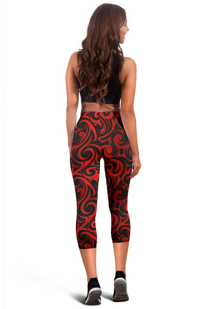 Maori Red Black Themed Design Women Capris