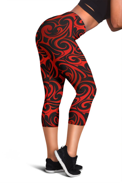 Maori Red Black Themed Design Women Capris