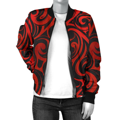 Maori Red Black Themed Design Women Casual Bomber Jacket