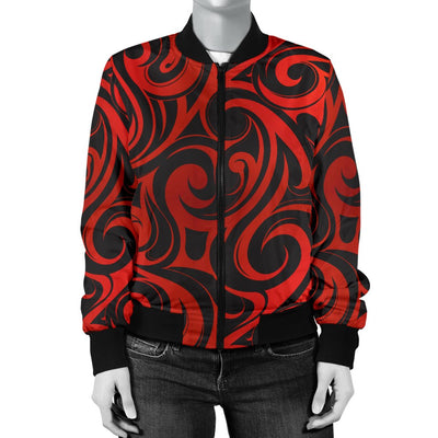 Maori Red Black Themed Design Women Casual Bomber Jacket