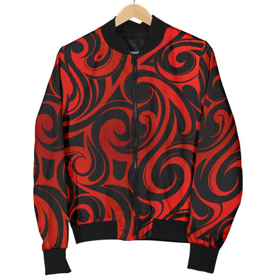 Maori Red Black Themed Design Women Casual Bomber Jacket