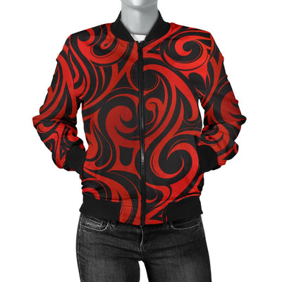 Maori Red Black Themed Design Women Casual Bomber Jacket