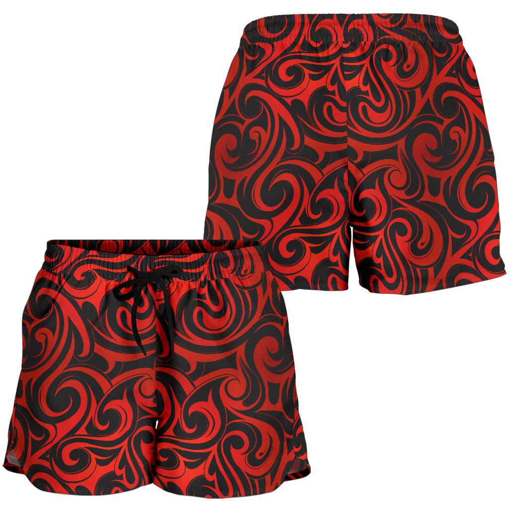 Maori Red Black Themed Design Women Shorts-JTAMIGO.COM