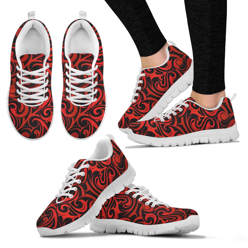 Maori Red Black Themed Design Women Sneakers Shoes