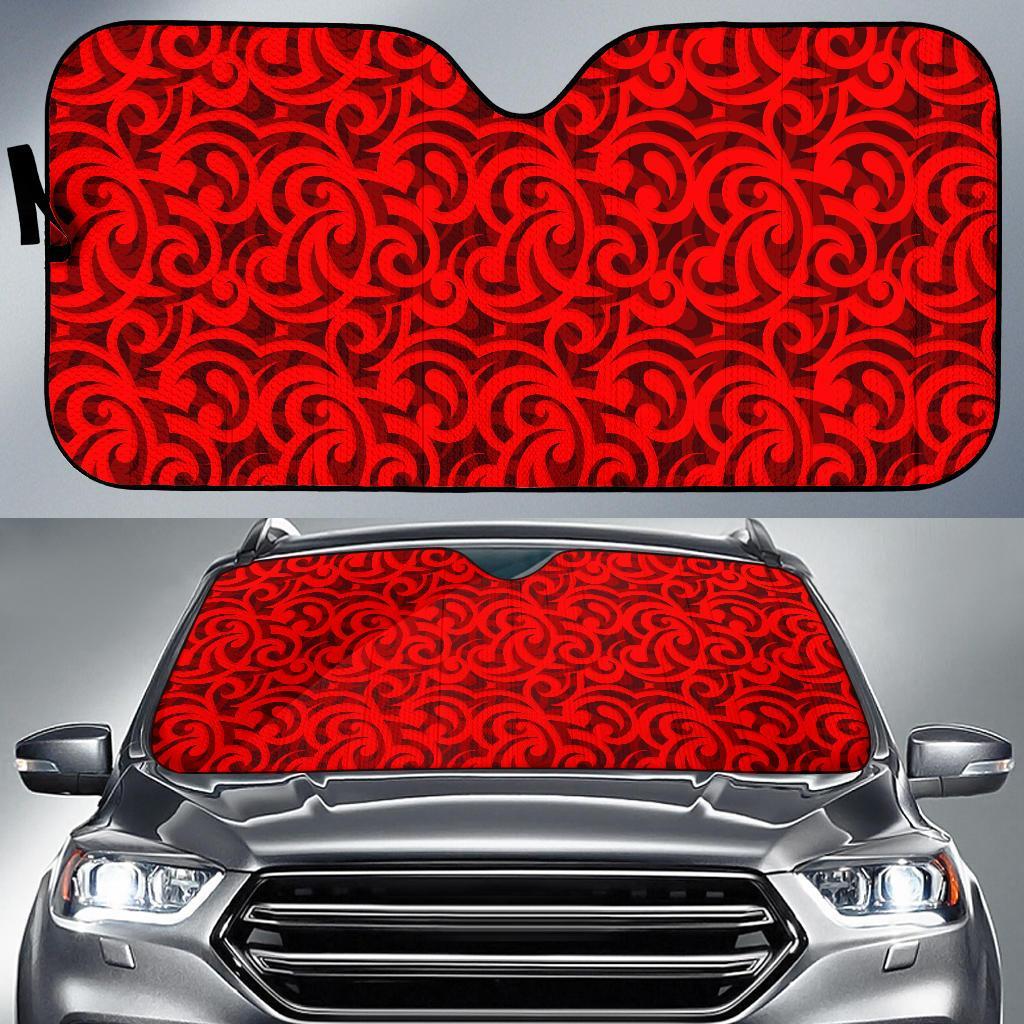 Maori Red Themed Design Print Car Sun Shade For Windshield