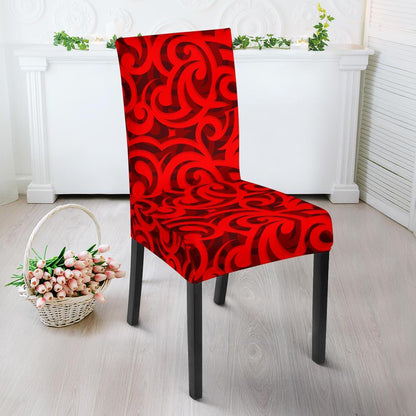Maori Red Themed Design Print Dining Chair Slipcover-JTAMIGO.COM