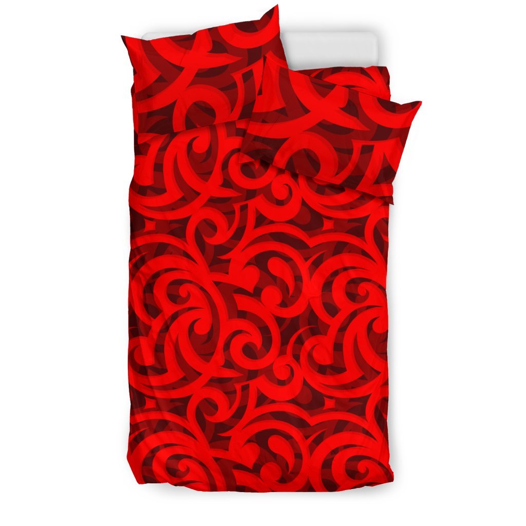 Maori Red Themed Design Print Duvet Cover Bedding Set