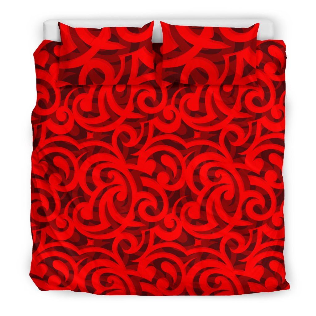 Maori Red Themed Design Print Duvet Cover Bedding Set