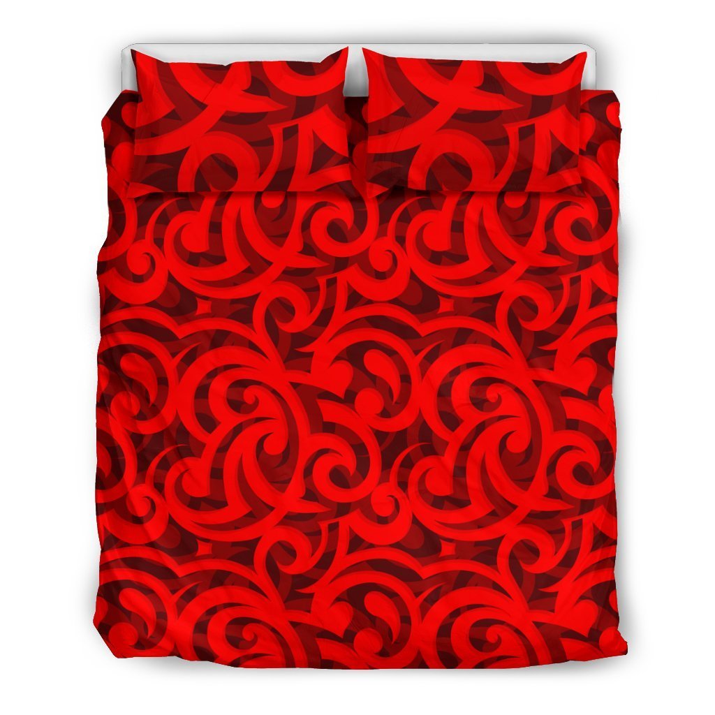 Maori Red Themed Design Print Duvet Cover Bedding Set