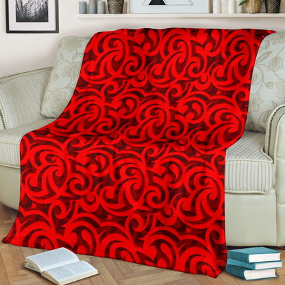 Maori Red Themed Design Print Fleece Blanket