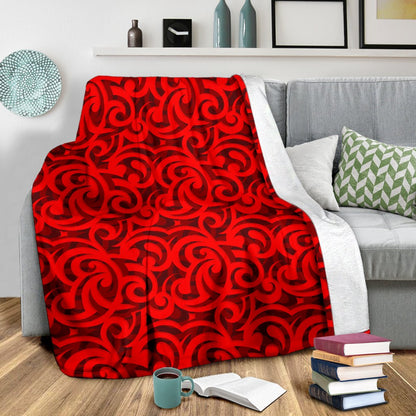 Maori Red Themed Design Print Fleece Blanket