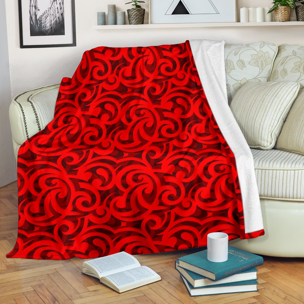 Maori Red Themed Design Print Fleece Blanket