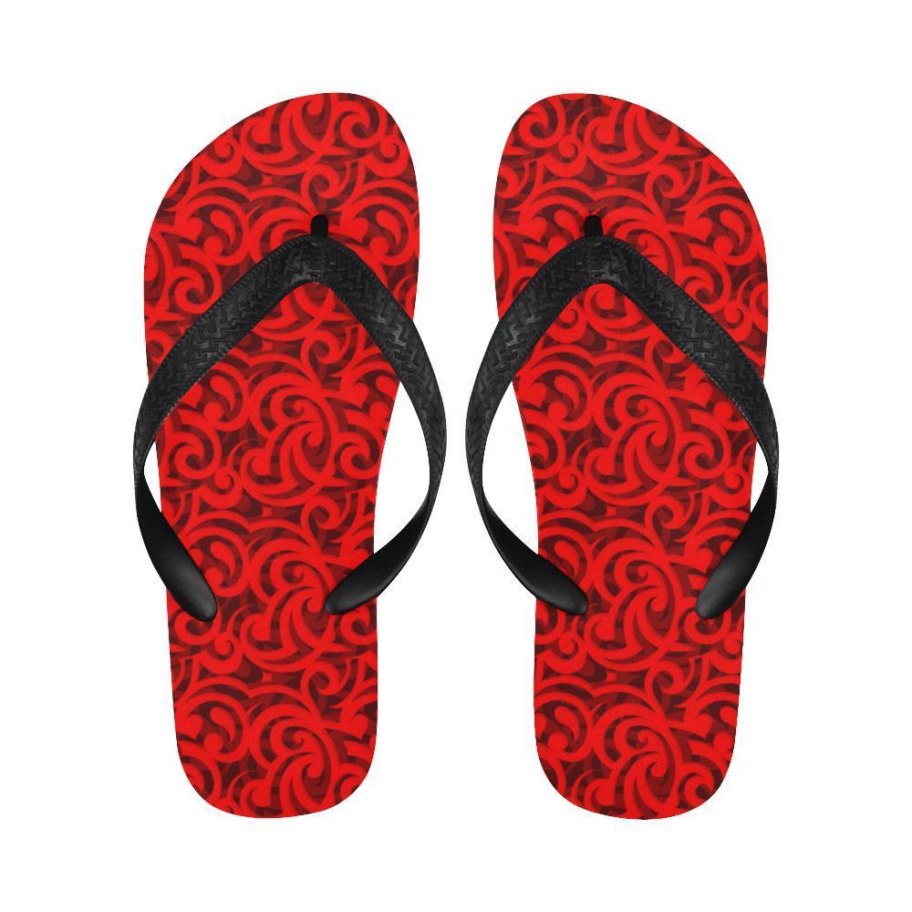 Maori Red Themed Design Print Flip Flops-JTAMIGO.COM