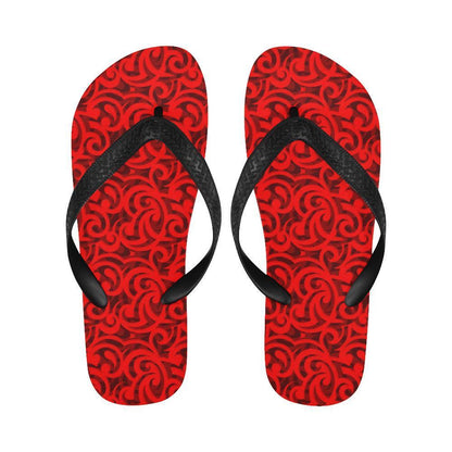 Maori Red Themed Design Print Flip Flops-JTAMIGO.COM