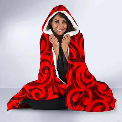 Maori Red Themed Design Print Hooded Blanket-JTAMIGO.COM