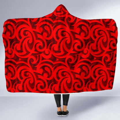 Maori Red Themed Design Print Hooded Blanket-JTAMIGO.COM