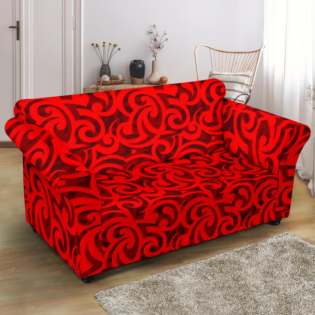 Maori Red Themed Design Print Loveseat Slipcover-JTAMIGO.COM