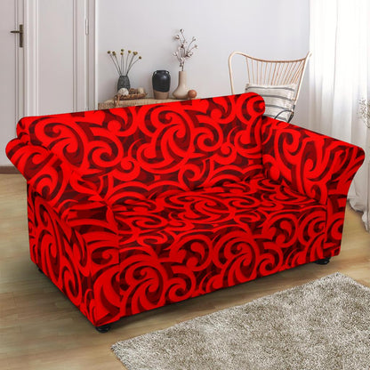 Maori Red Themed Design Print Loveseat Slipcover-JTAMIGO.COM