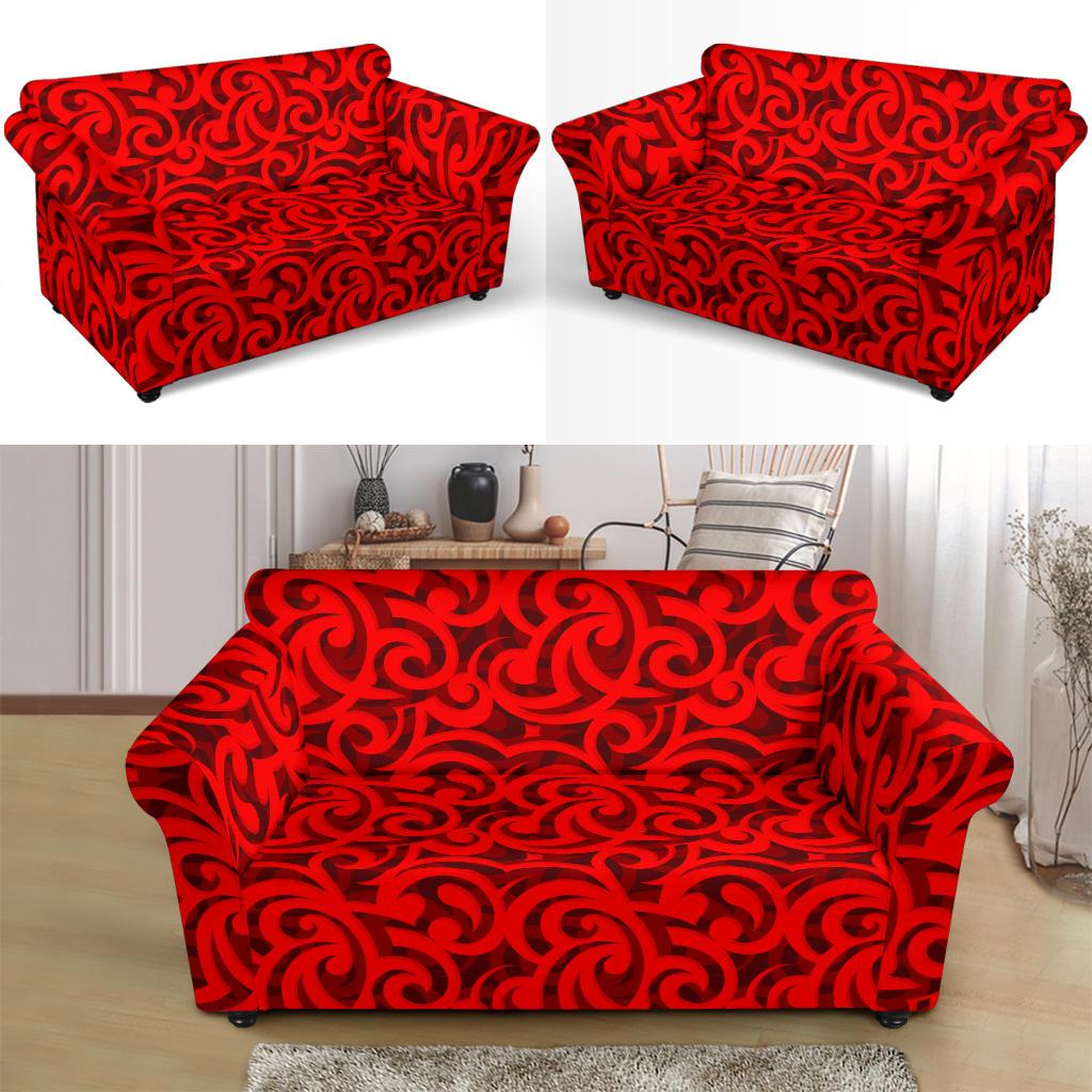 Maori Red Themed Design Print Loveseat Slipcover-JTAMIGO.COM