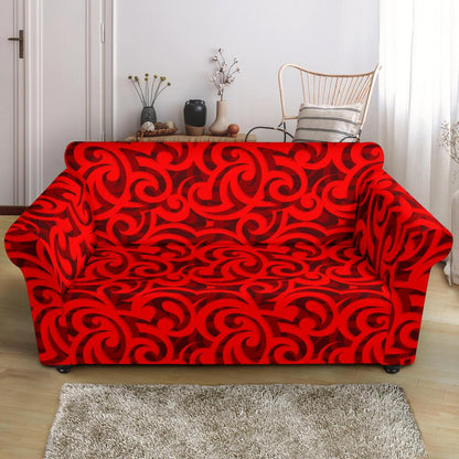 Maori Red Themed Design Print Loveseat Slipcover-JTAMIGO.COM
