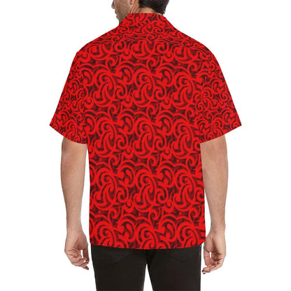 Maori Red Themed Design Print Men Aloha Hawaiian Shirt