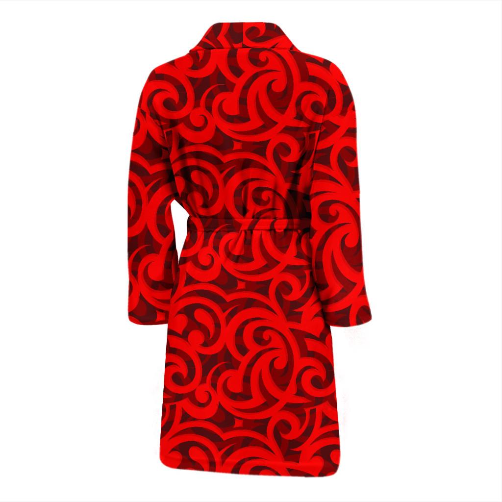 Maori Red Themed Design Print Men Bath Robe-JTAMIGO.COM