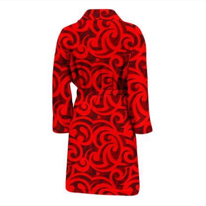 Maori Red Themed Design Print Men Bath Robe-JTAMIGO.COM