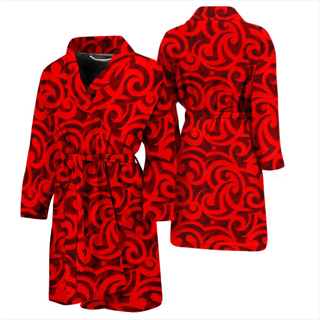 Maori Red Themed Design Print Men Bath Robe-JTAMIGO.COM