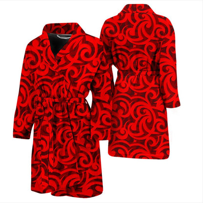 Maori Red Themed Design Print Men Bath Robe-JTAMIGO.COM