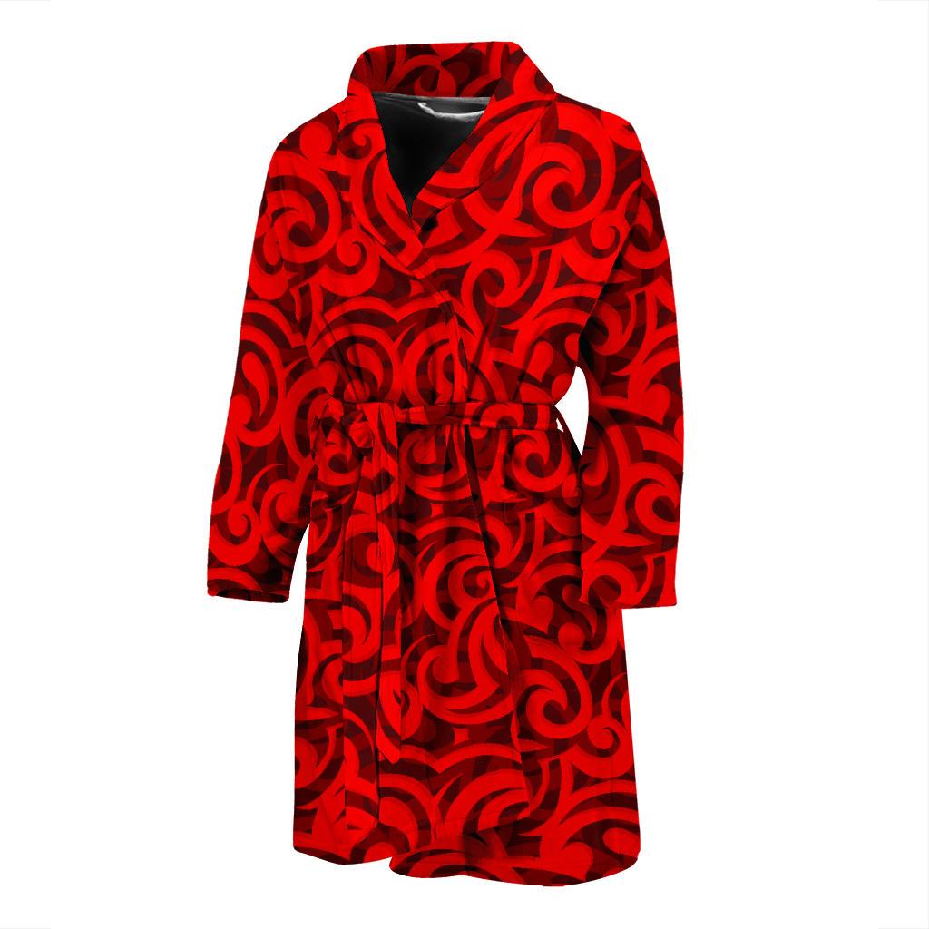 Maori Red Themed Design Print Men Bath Robe-JTAMIGO.COM