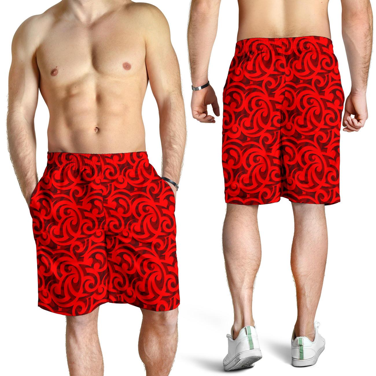 Maori Red Themed Design Print Mens Shorts-JTAMIGO.COM