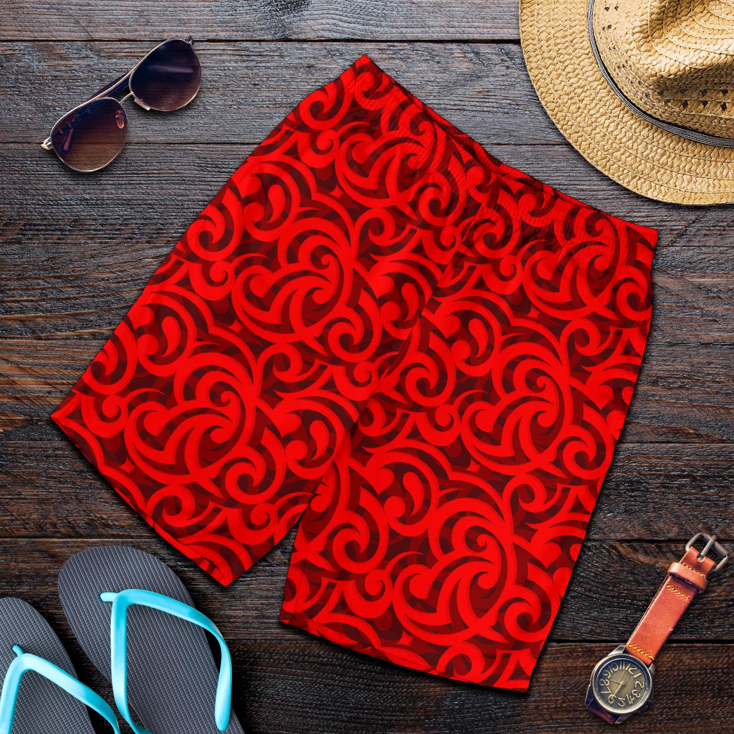 Maori Red Themed Design Print Mens Shorts-JTAMIGO.COM