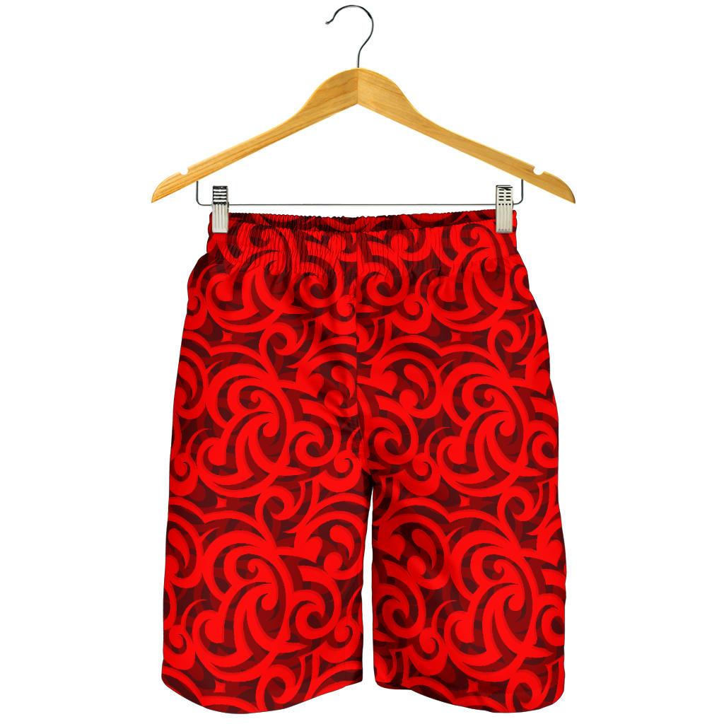 Maori Red Themed Design Print Mens Shorts-JTAMIGO.COM