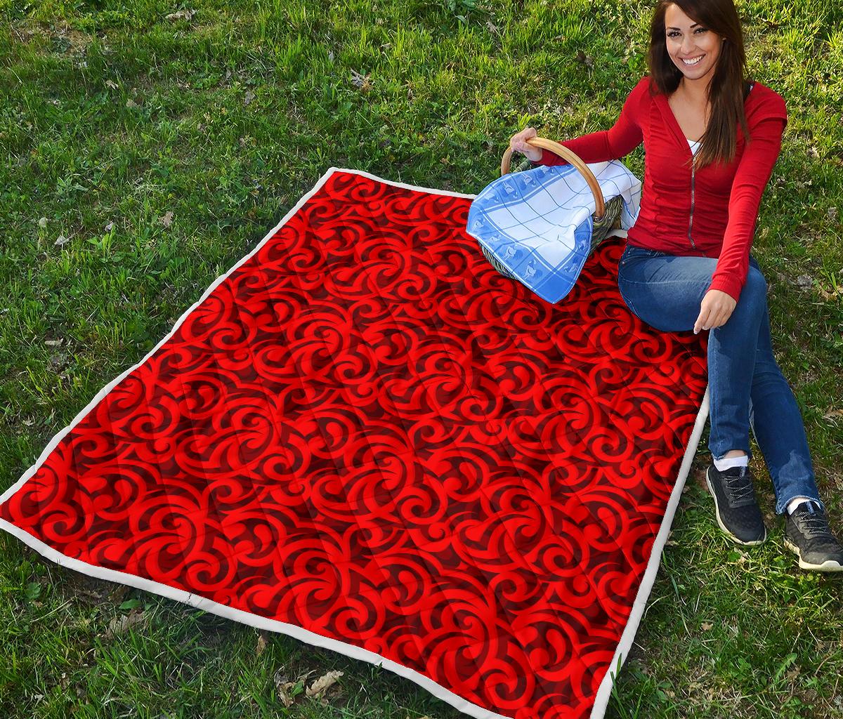Maori Red Themed Design Print Premium Quilt-JTAMIGO.COM