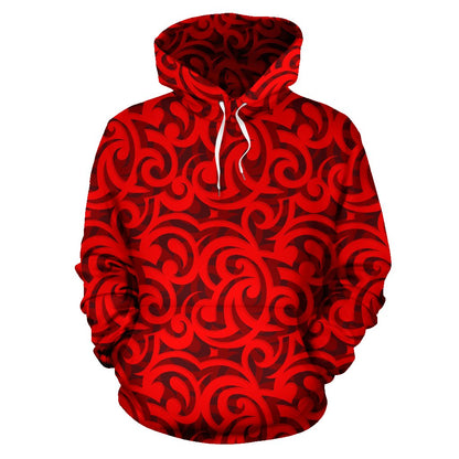 Maori Red Themed Design Print Pullover Hoodie