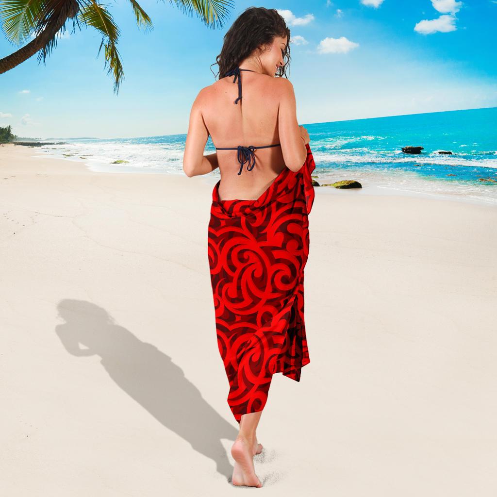 Maori Red Themed Design Print Sarong Pareo Wrap