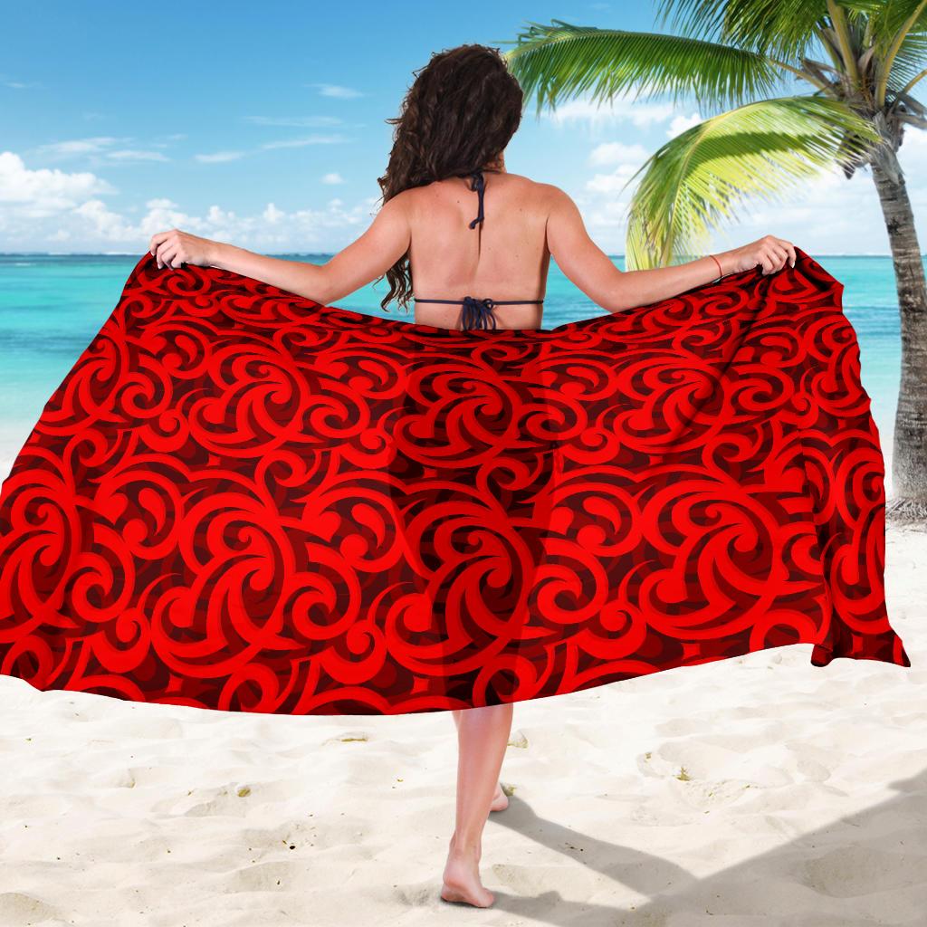 Maori Red Themed Design Print Sarong Pareo Wrap