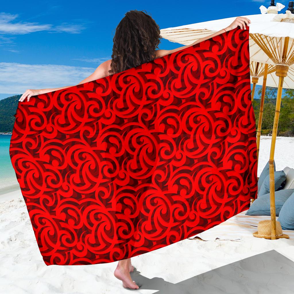 Maori Red Themed Design Print Sarong Pareo Wrap