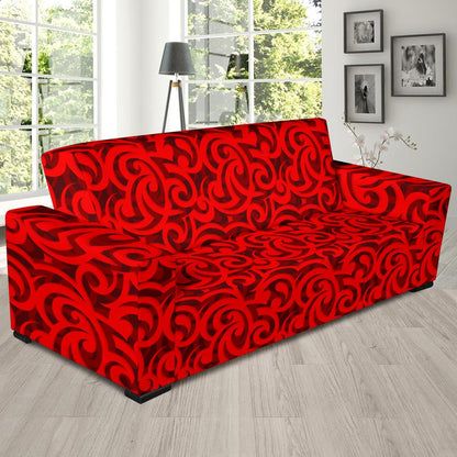 Maori Red Themed Design Print Sofa Slipcover-JTAMIGO.COM
