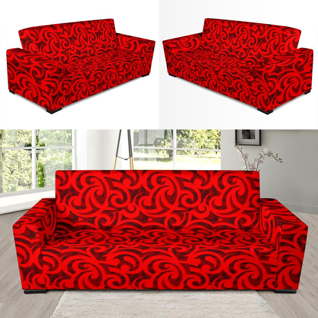 Maori Red Themed Design Print Sofa Slipcover-JTAMIGO.COM