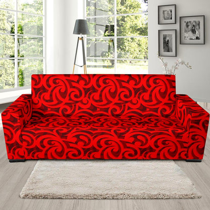 Maori Red Themed Design Print Sofa Slipcover-JTAMIGO.COM