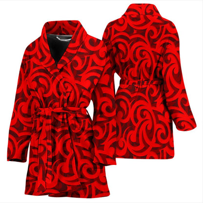 Maori Red Themed Design Print Women Bath Robe-JTAMIGO.COM